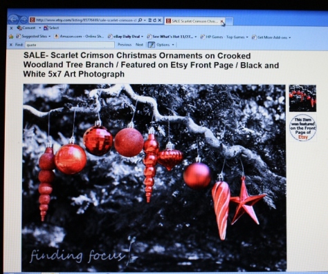 My Etsy listing that made the front page.  Note the emblem in the thumbnail on the right side of the screen shot letting everyone know it was featured on the front page.  lol!  I couldn't help it...